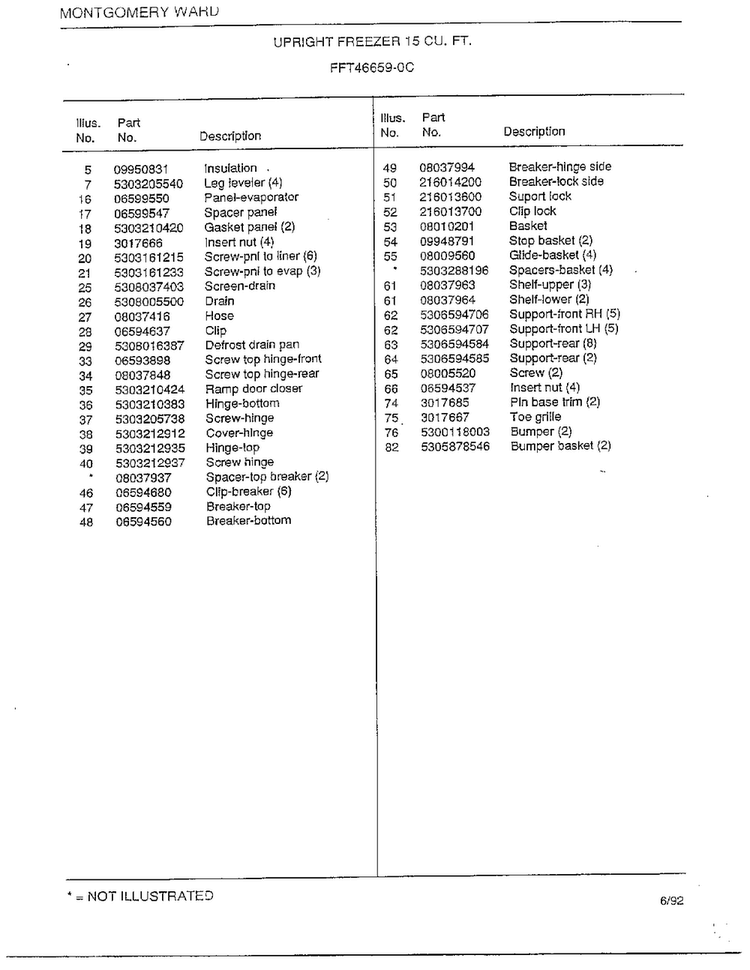 Upright Freezer 15 Cubic Feet Page 4 Diagram and Parts List for 46659-0C  Frigidaire Freezer