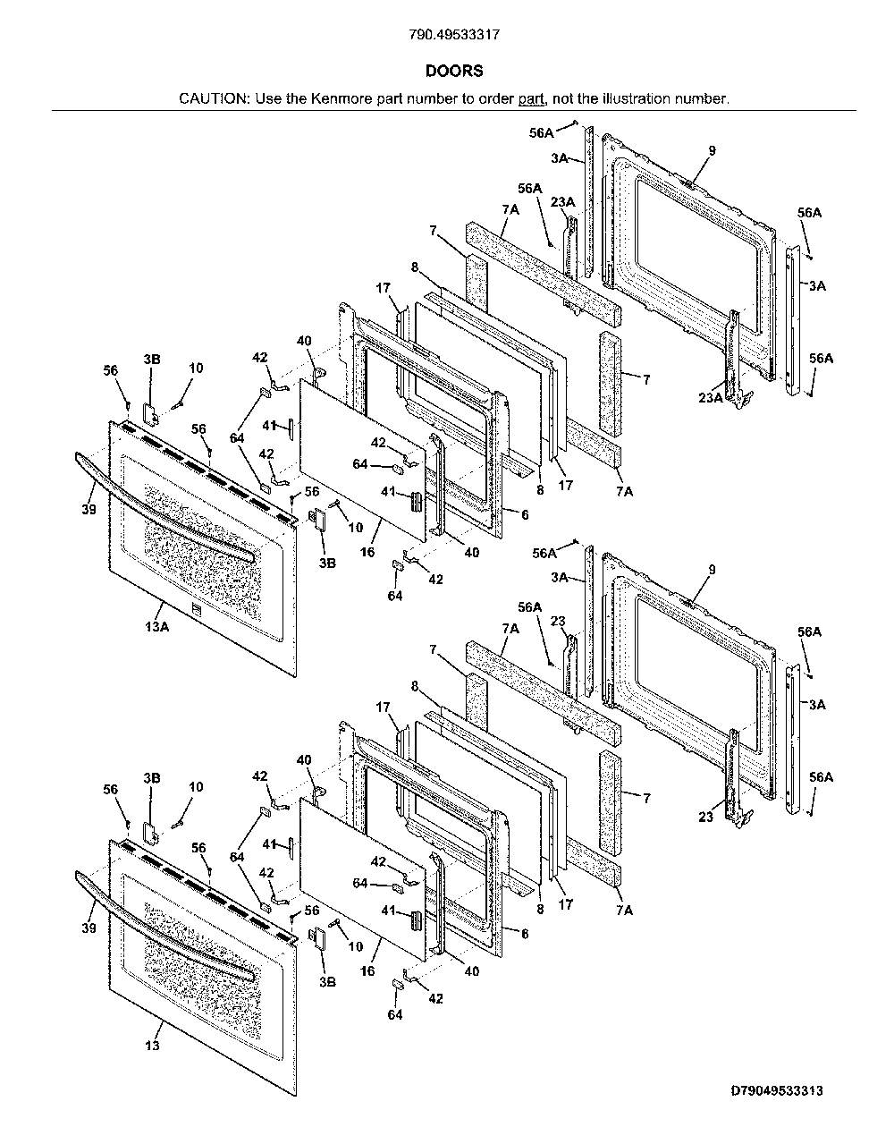 Doors Diagram and Parts List for 79049533317  Kenmore Wall Oven