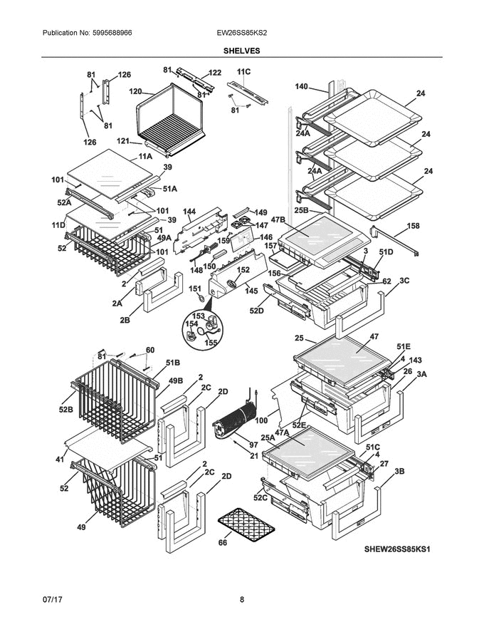 05 - Shelves Diagram and Parts List for EW26SS85KS2  Electrolux Refrigerator