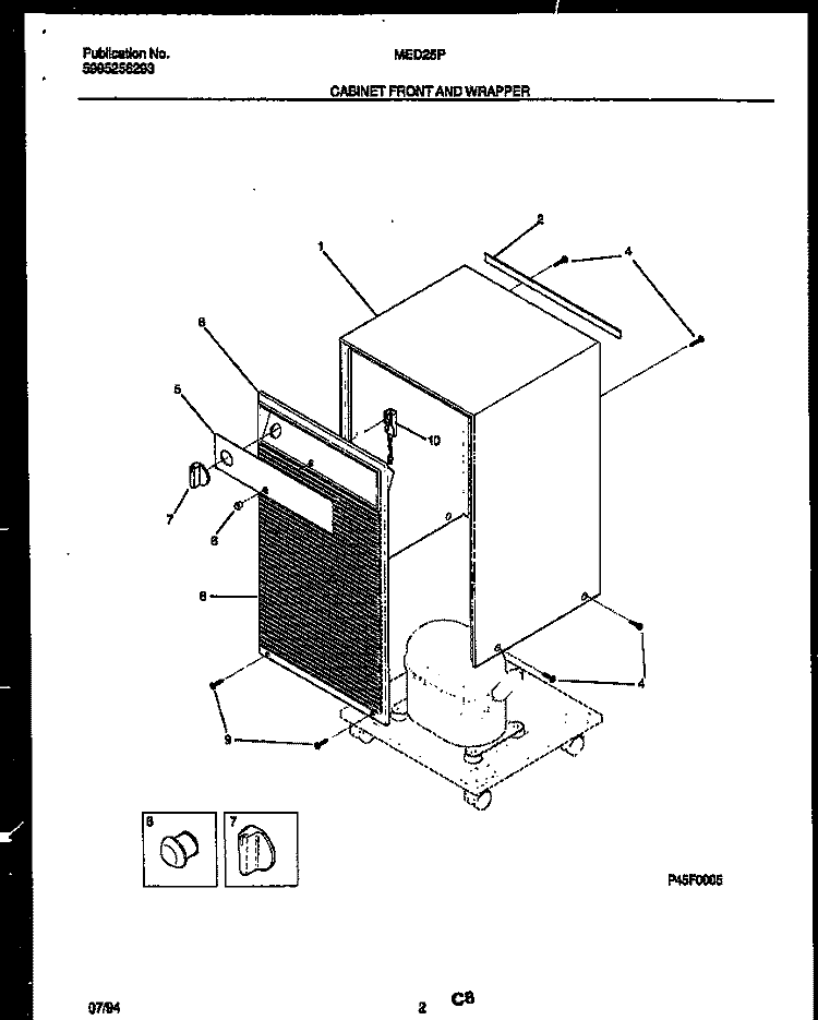 CABINET FRONT AND WRAPPER Diagram and Parts List for MED25P4  Frigidaire Dehumidifier