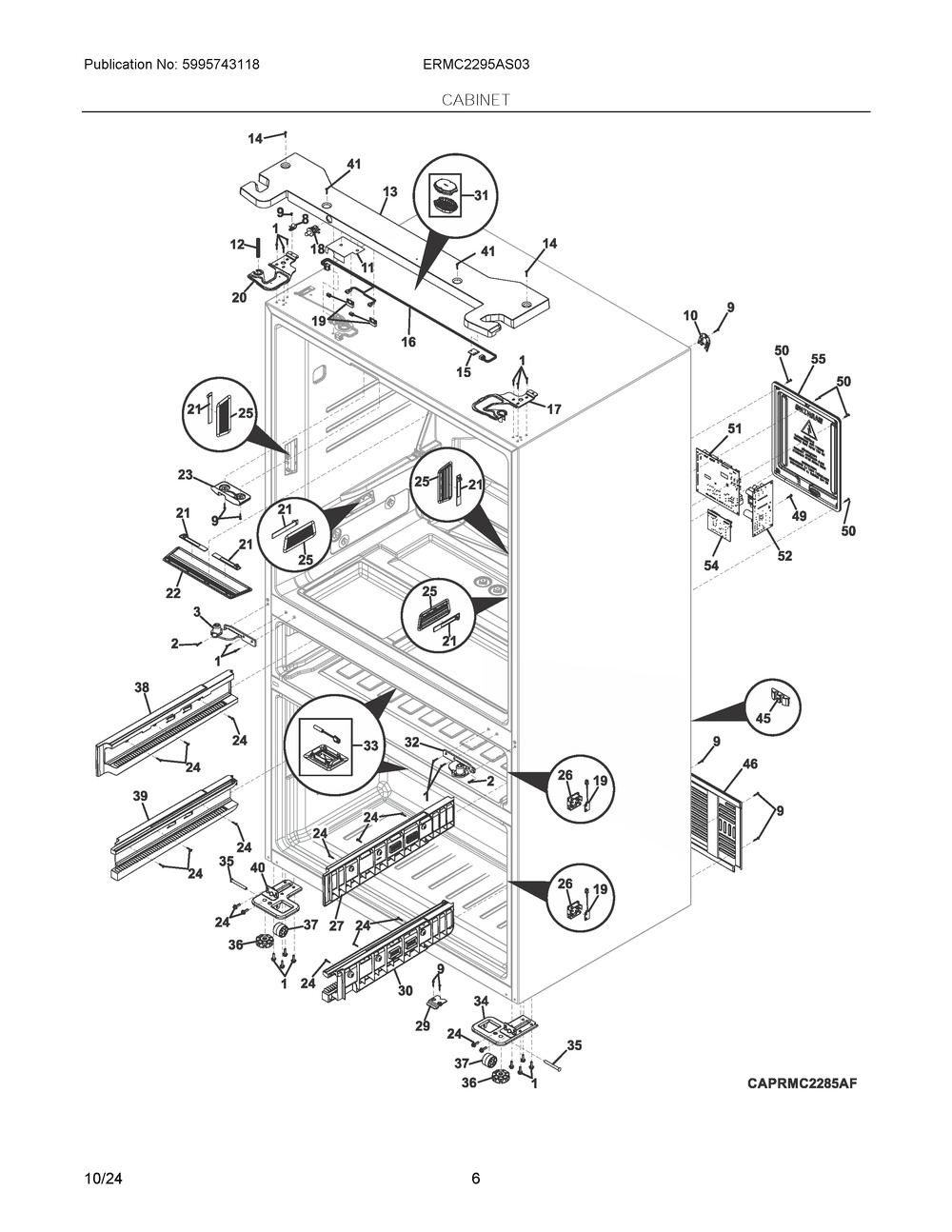 Cabinet Diagram and Parts List for ERMC2295AS03  Frigidaire Refrigerator