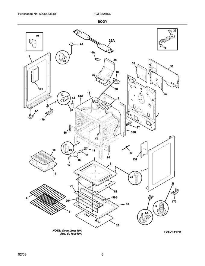 Body Diagram and Parts List for 79097432801  Kenmore Range