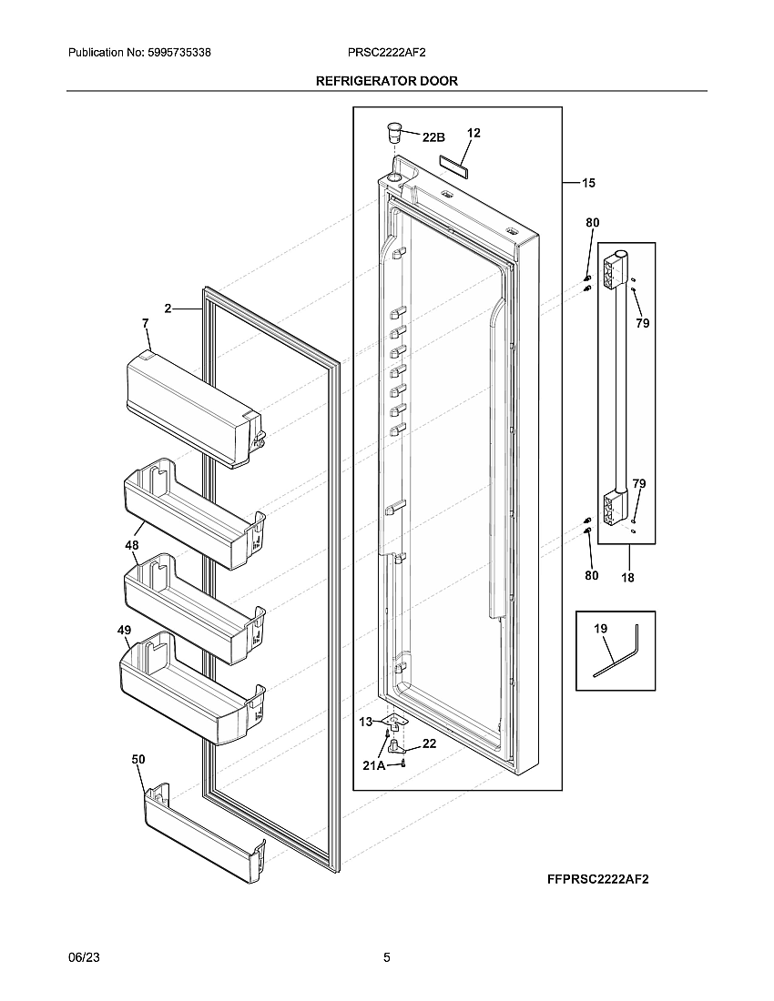 Refrigerator Door Diagram and Parts List for PRSC2222AF2  Frigidaire Refrigerator