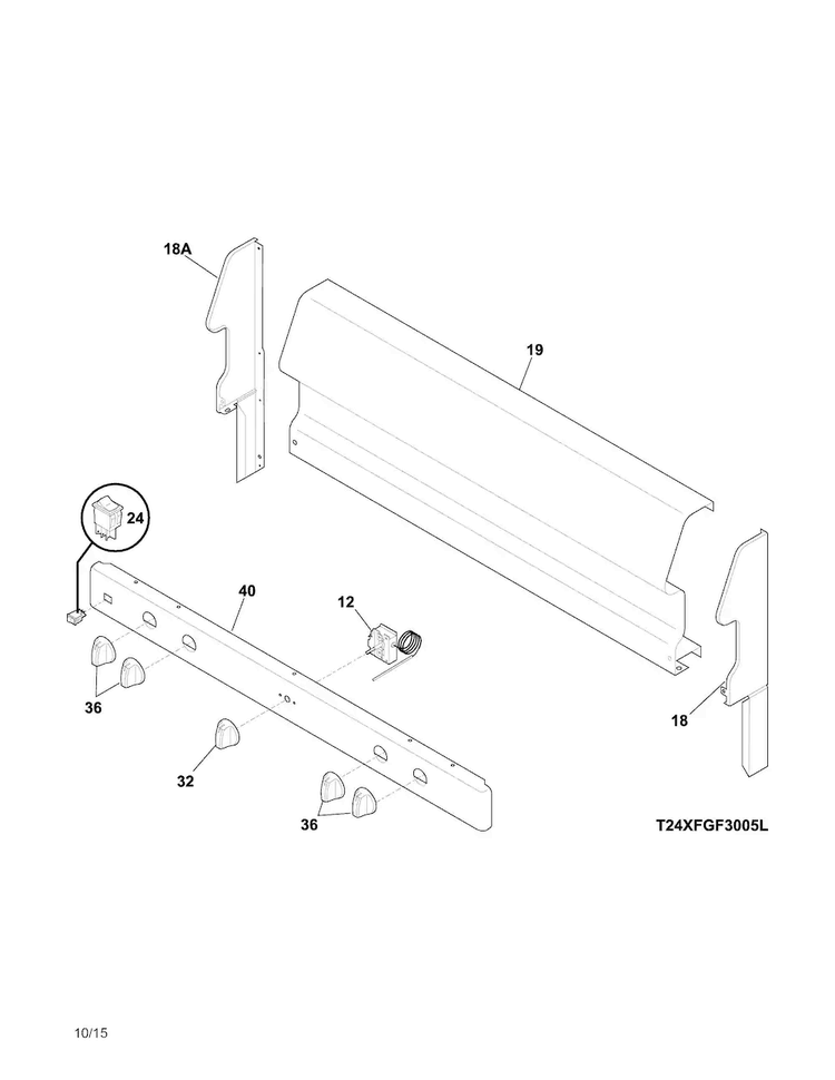 Backguard Diagram and Parts List for FFGF3005MWD  Frigidaire Range