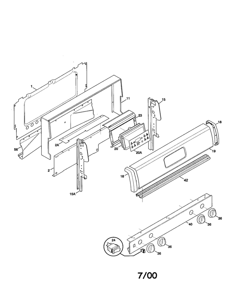 Backguard Diagram and Parts List for TGF375BHBB  Tappan Range