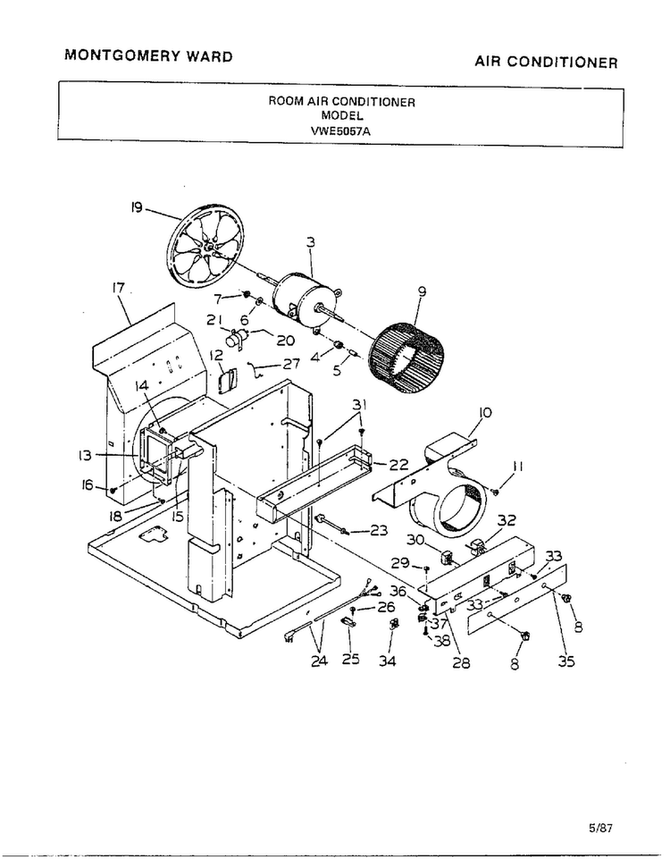 Air Conditioner Page 3 Diagram and Parts List for 5057A  Frigidaire Air Conditioner