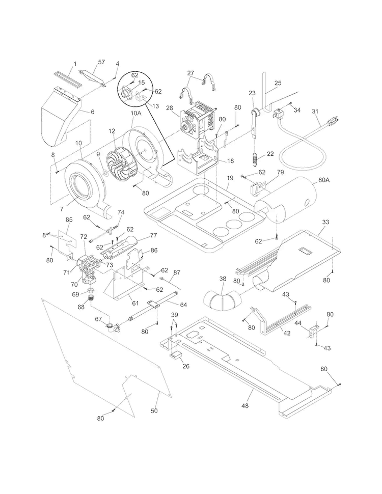 Motor/blower/belt Diagram and Parts List for 41797972701  Kenmore Washer Dryer Combo