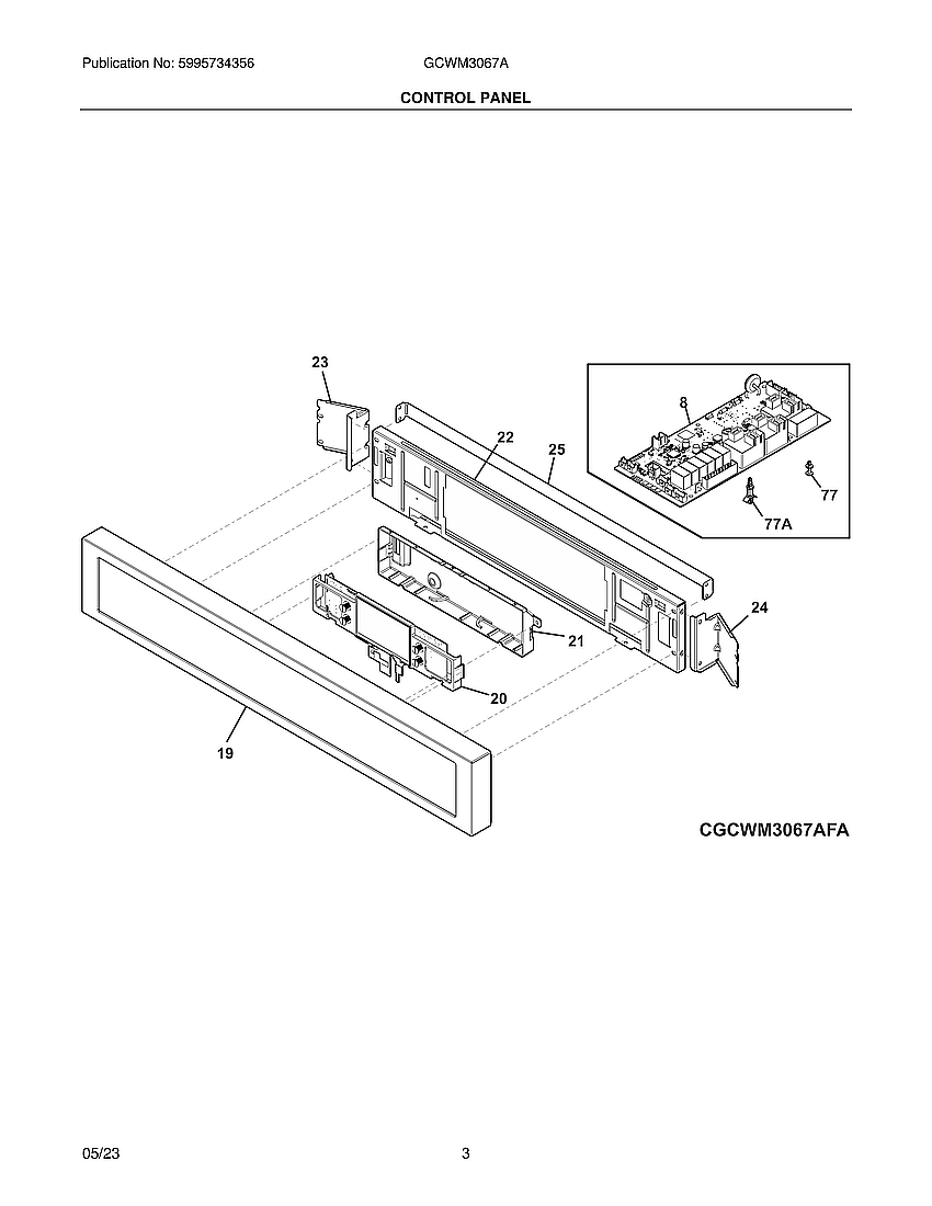 Control Panel Diagram and Parts List for GCWM3067AFB  Frigidaire Range Hood