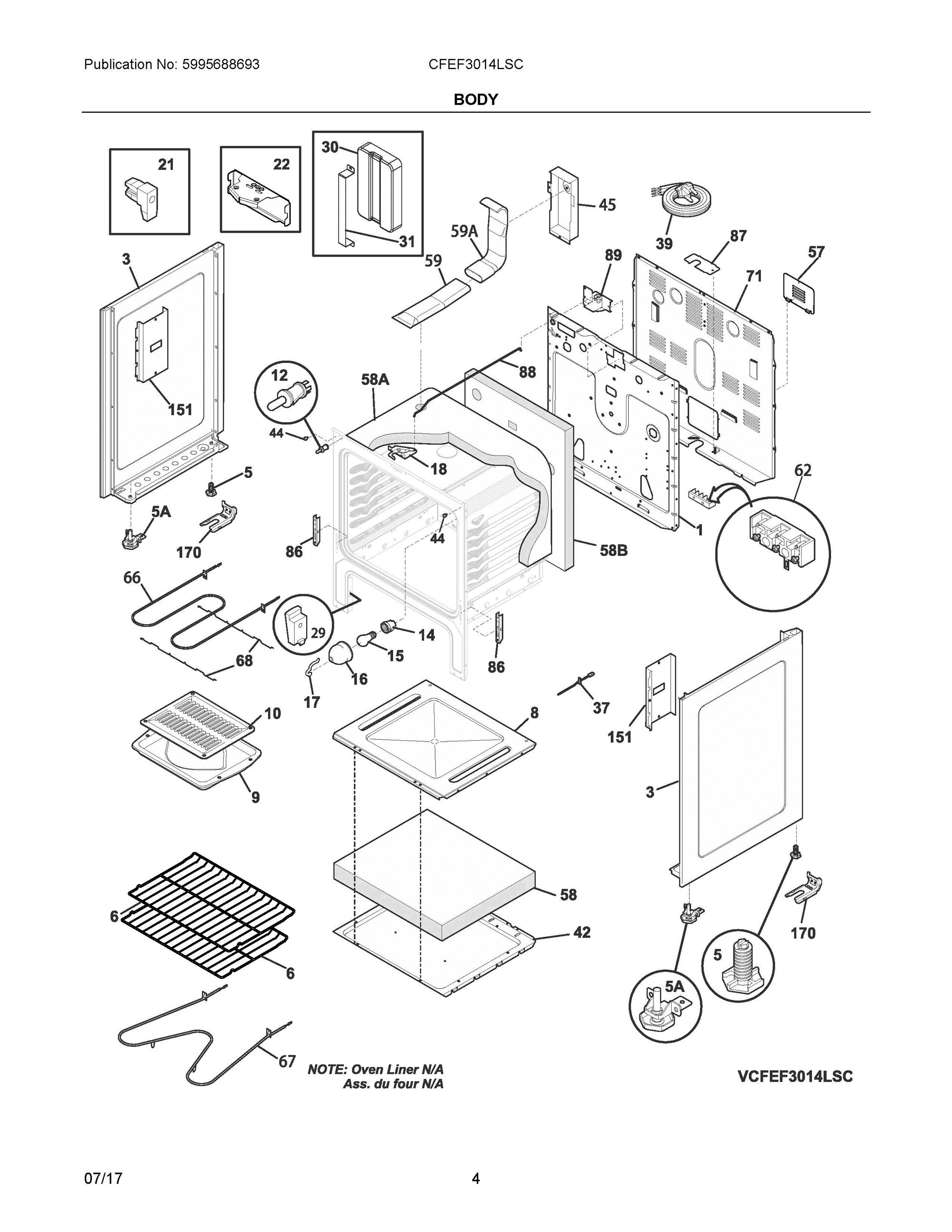 03 - BODY Diagram and Parts List for CFEF3014LSC  Frigidaire Range