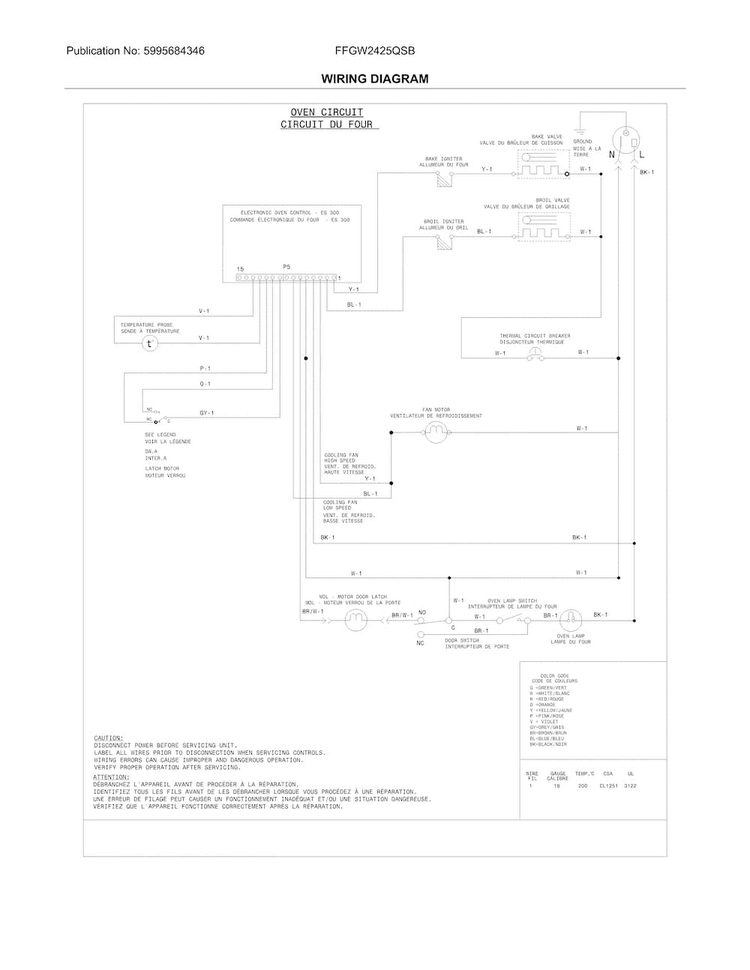 Wiring Diagram Diagram and Parts List for FFGW2425QSB  Frigidaire Wall Oven