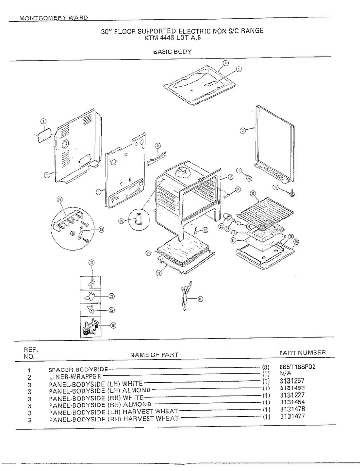 30" Floor/basic Body Diagram and Parts List for 4448B  Frigidaire Range