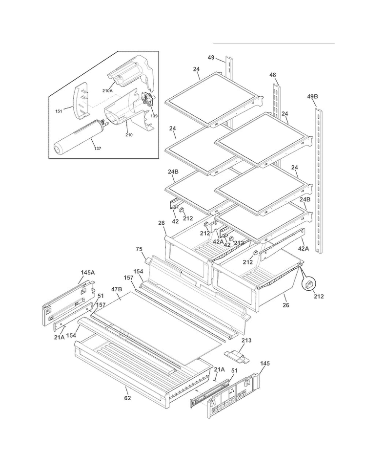 Shelves Diagram and Parts List for FGUN2642LP5  Frigidaire Refrigerator