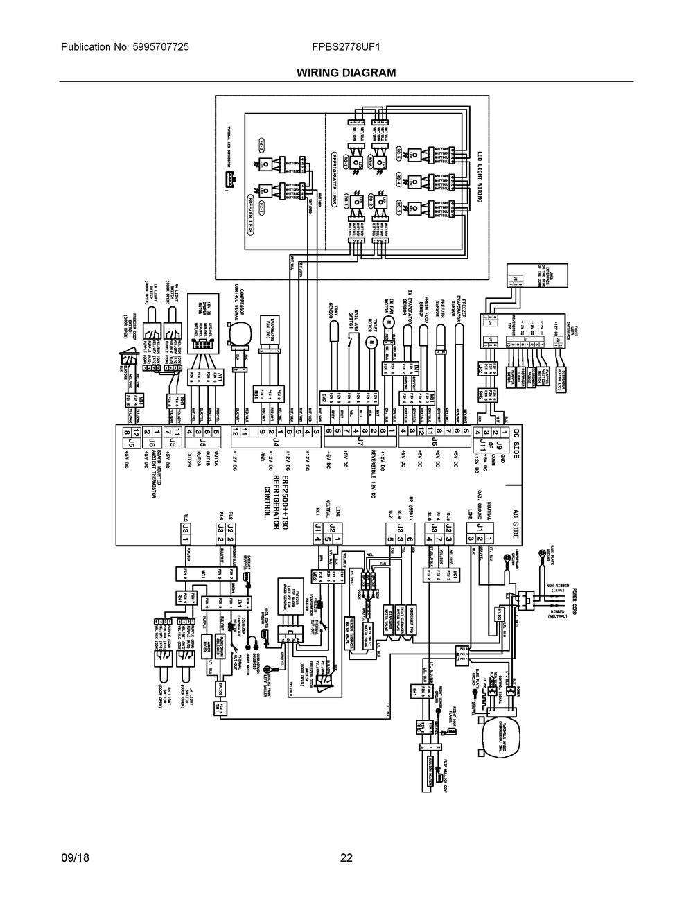 Wiring Diagram Diagram and Parts List for FPBS2778UF1  Frigidaire Refrigerator