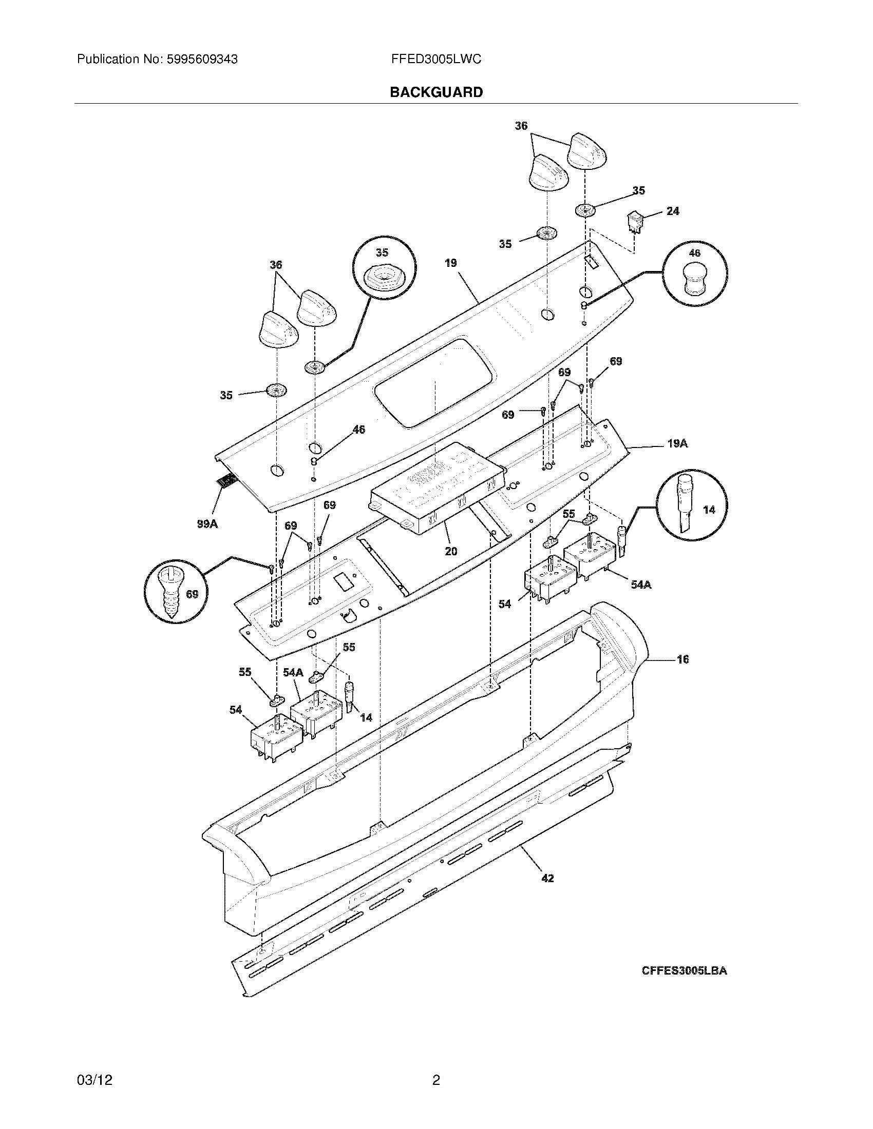 03 - BACKGUARD Diagram and Parts List for FFED3005LWC  Frigidaire Range