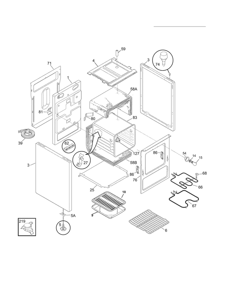 Body Diagram and Parts List for CFEF2405LWB  Frigidaire Range