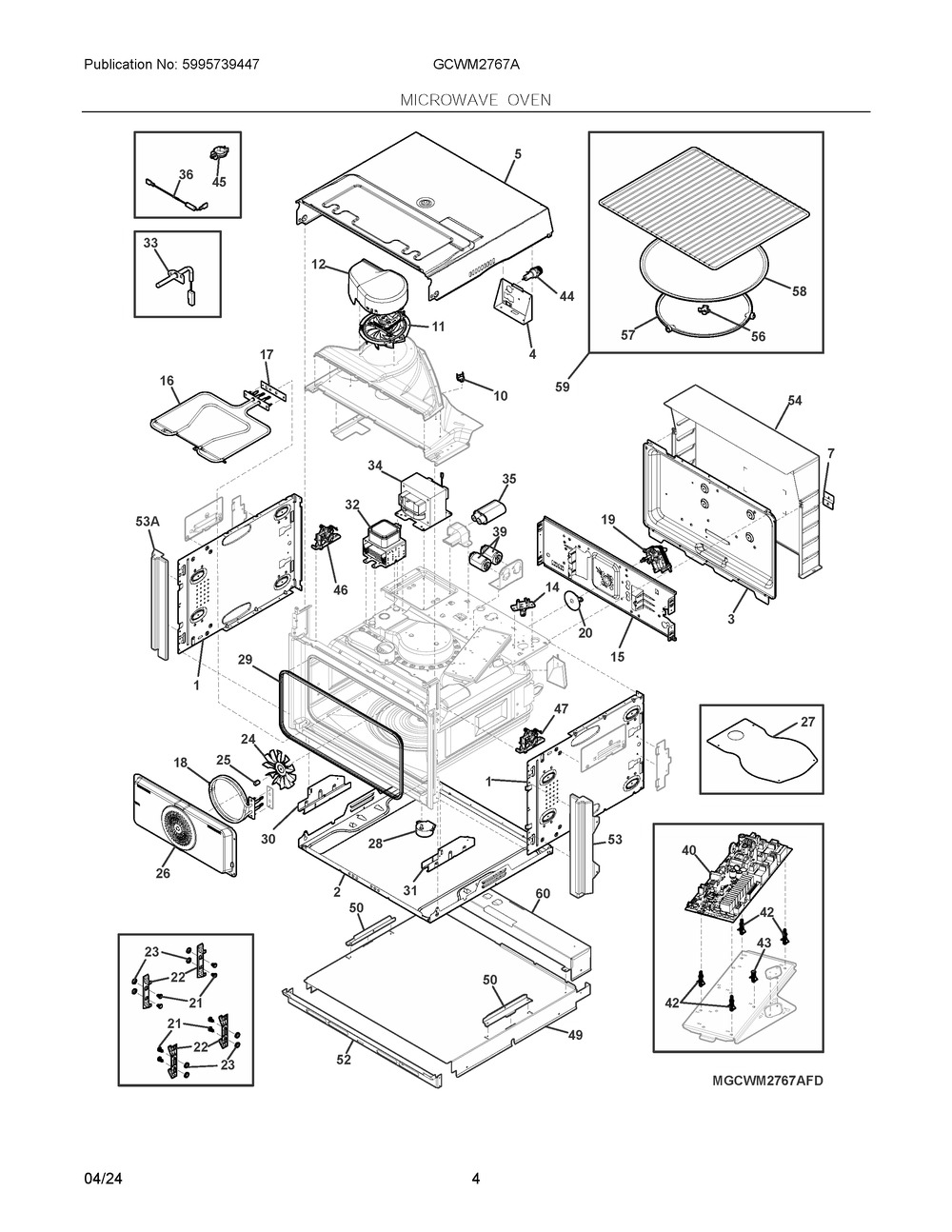 Microwave Oven Diagram and Parts List for GCWM2767ADF  Frigidaire Microwave Oven Combo