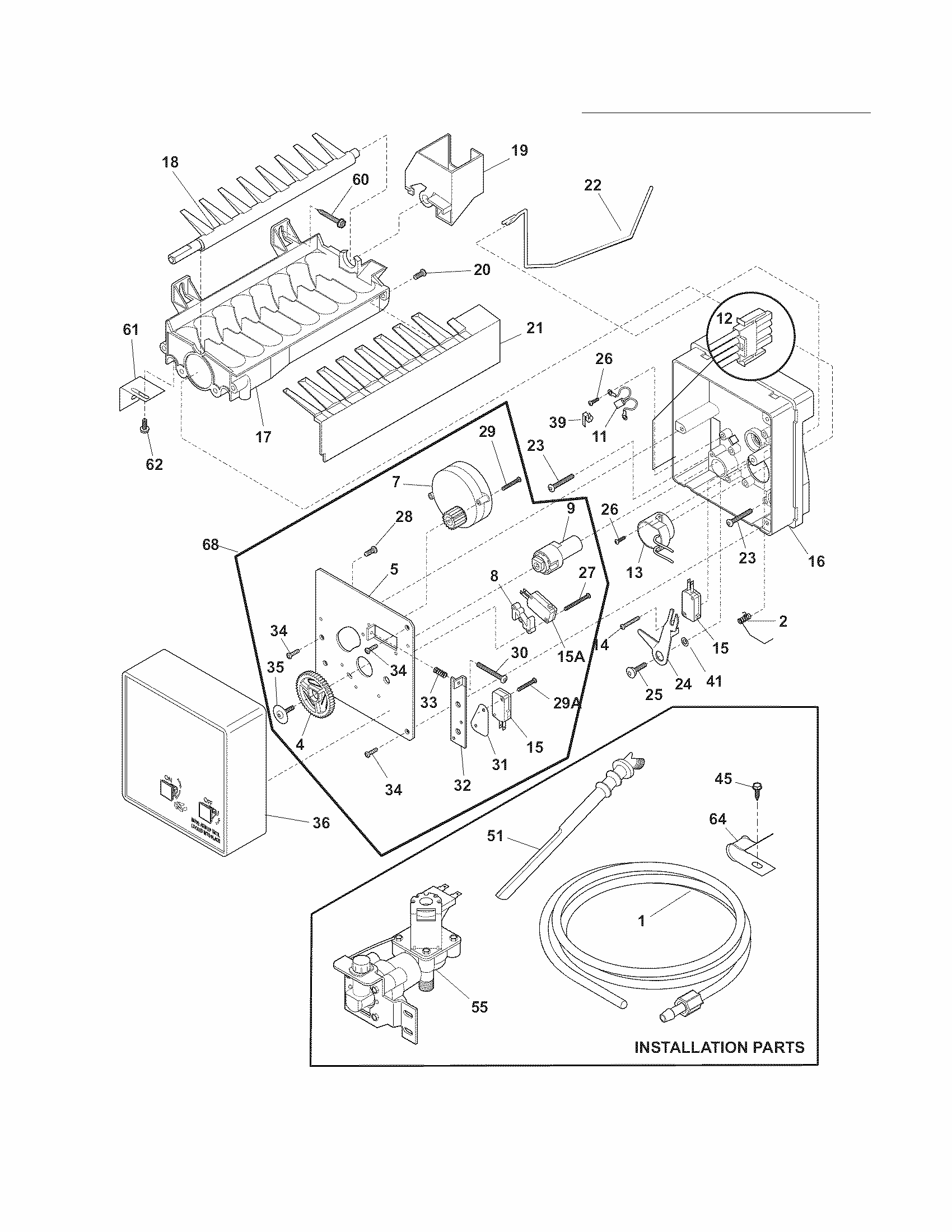 Ice Maker Diagram and Parts List for FGUI2149LP2  Frigidaire Refrigerator
