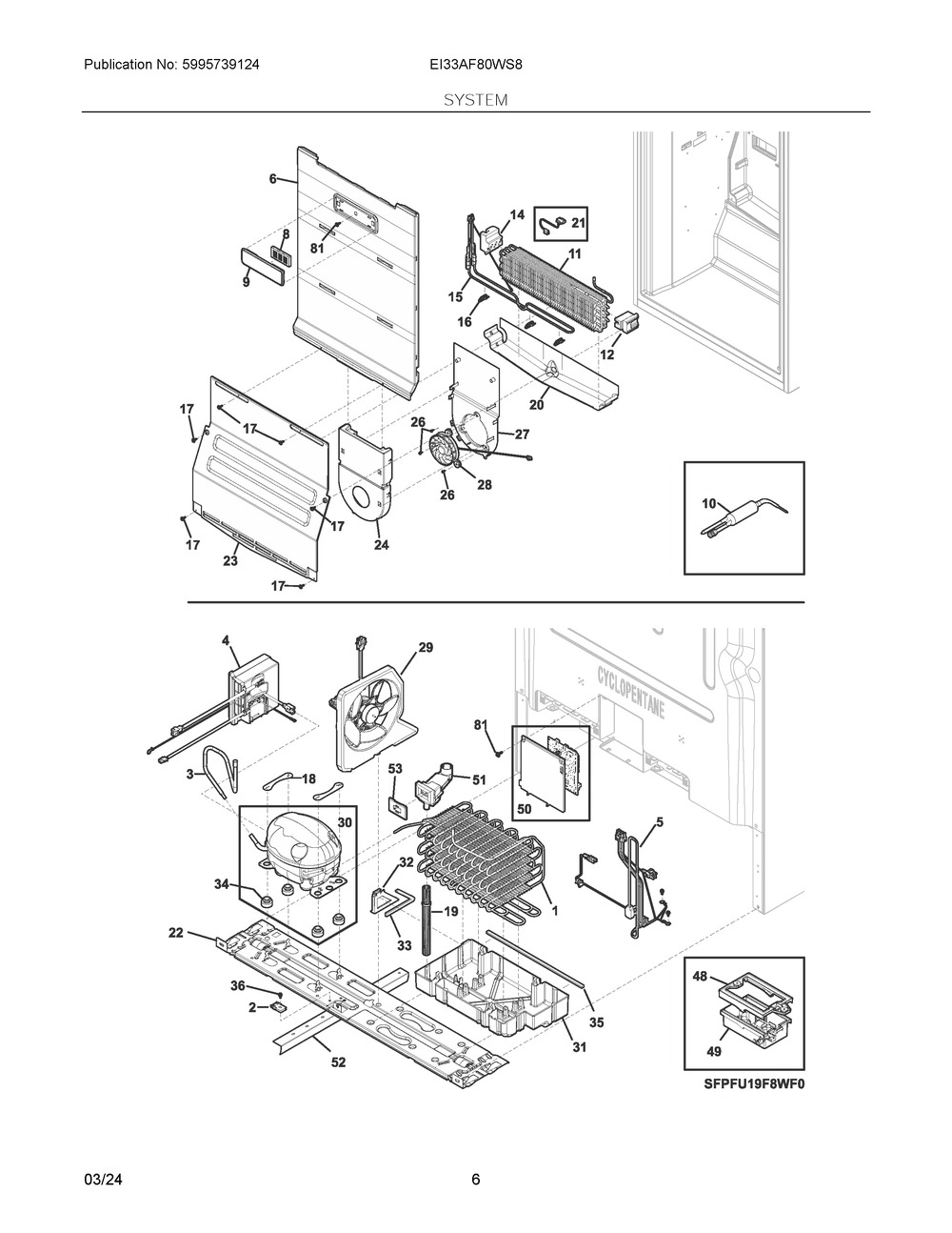 System Diagram and Parts List for EI33AF80WS8  Frigidaire Freezer