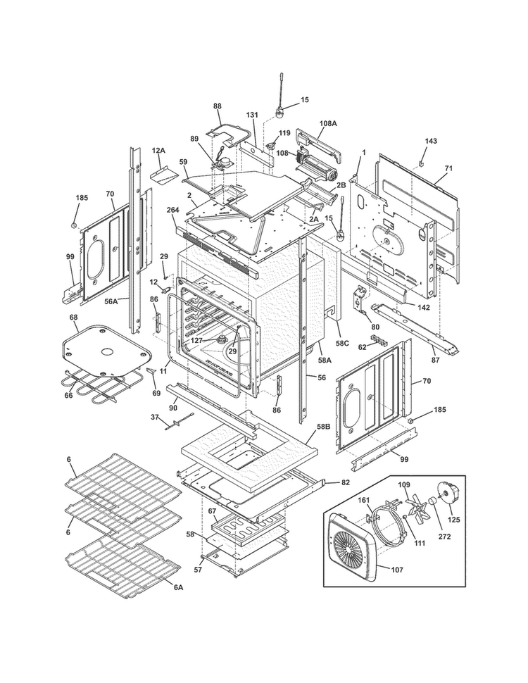 Lower Oven Diagram and Parts List for FGET2765PFB  Frigidaire Wall Oven