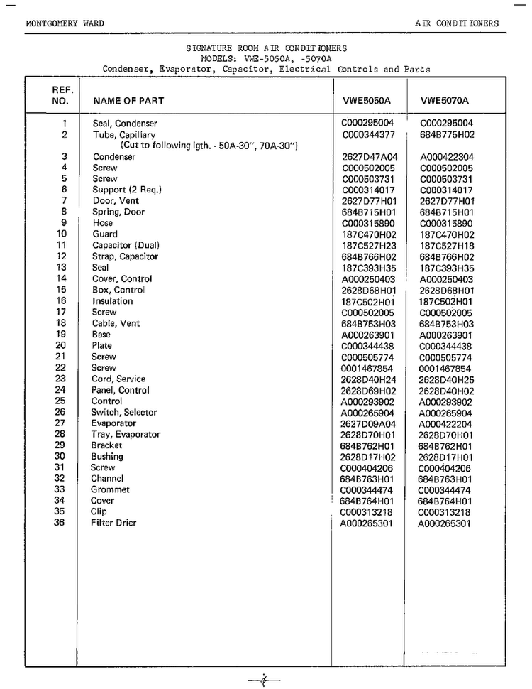 Condenser/evaporator/etc. Page 2 Diagram and Parts List for 5070A  Frigidaire Air Conditioner