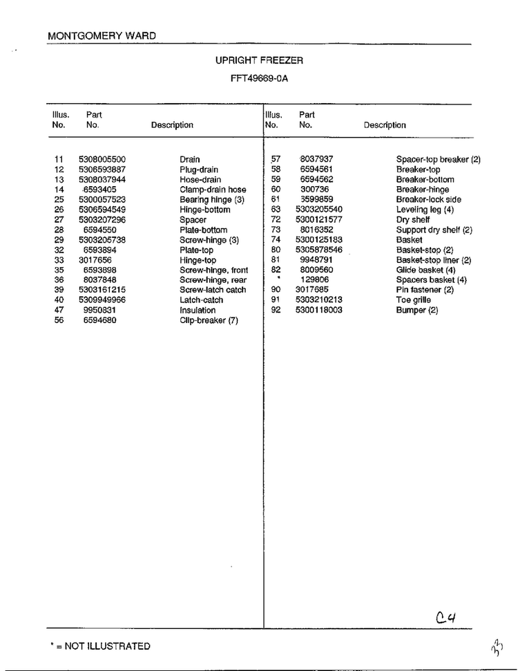Upright Freezer Page 4 Diagram and Parts List for 49669  Frigidaire Freezer