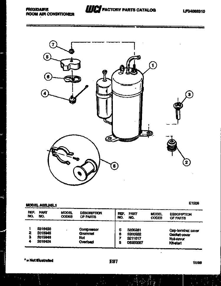 COMPRESSOR PARTS Diagram and Parts List for A05LH5L1  Frigidaire Air Conditioner
