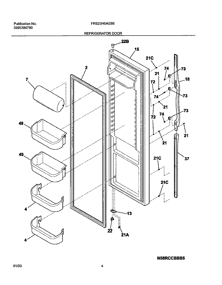 REFRIGERATOR DOOR Diagram and Parts List for FRS23H5ASB6  Frigidaire Refrigerator