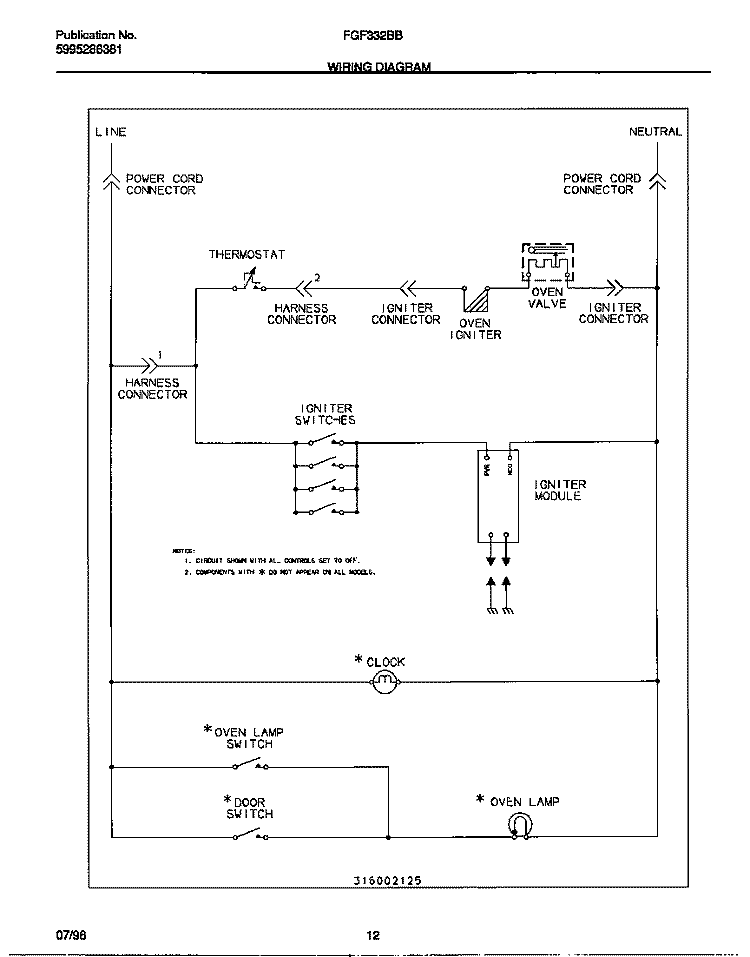 WIRING DIAGRAM Diagram and Parts List for FGF332BBWC  Frigidaire Range