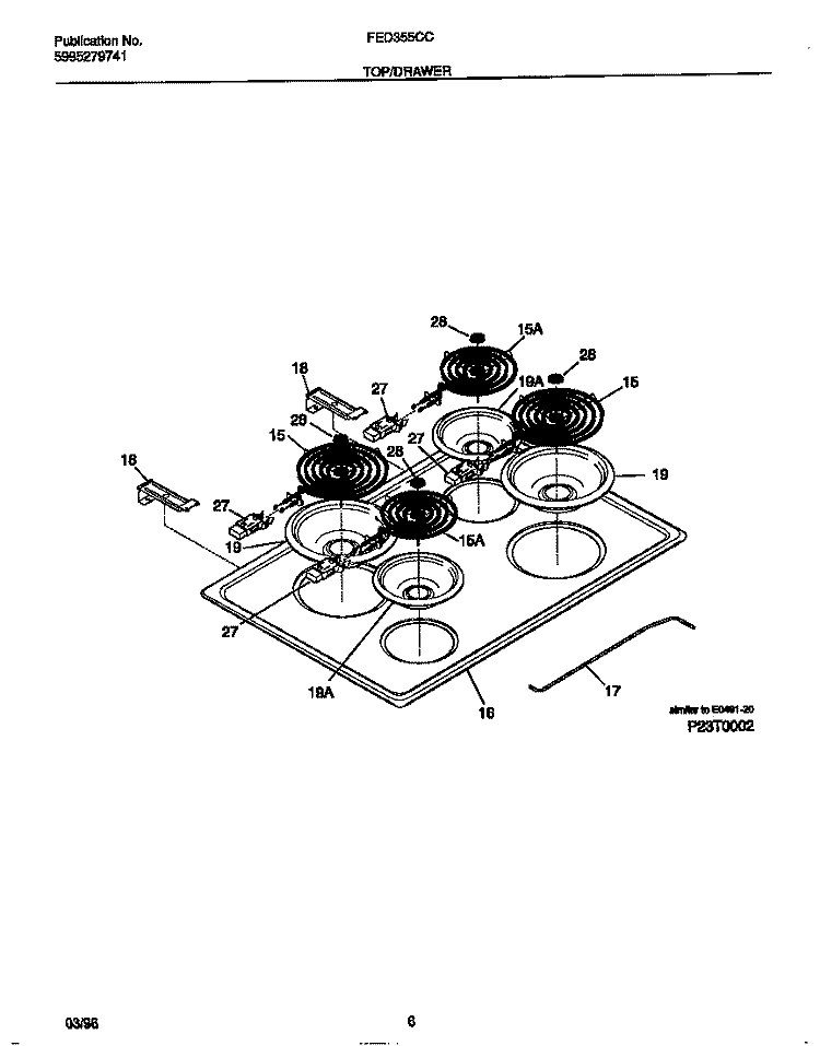 TOP / DRAWER Diagram and Parts List for FED355CCTD  Frigidaire Range