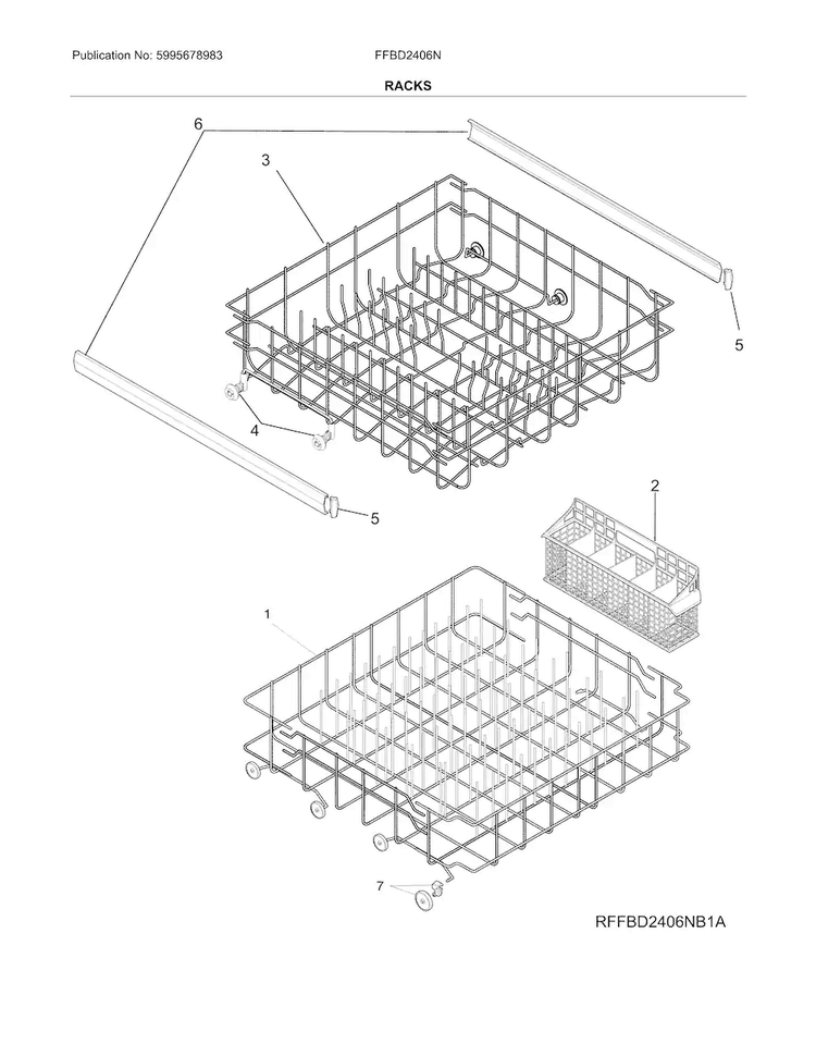Racks Diagram and Parts List for FFBD2406NB9B  Frigidaire Dishwasher