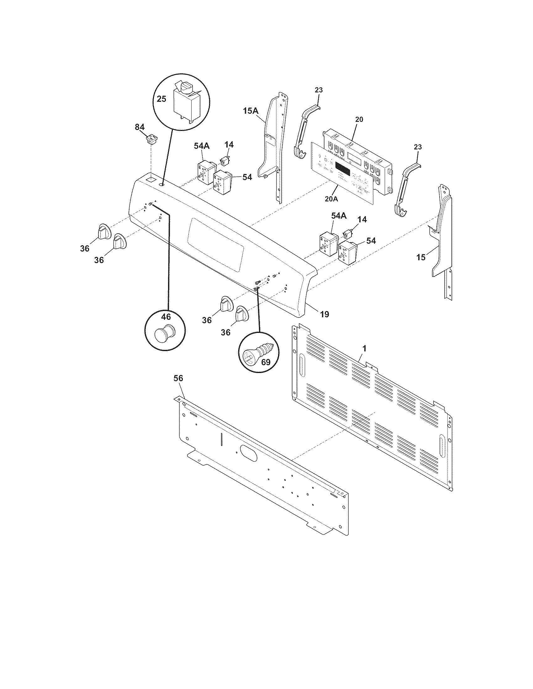 Backguard Diagram and Parts List for 970598421  Kenmore Range