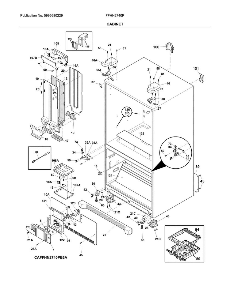 Cabinet Diagram and Parts List for FFHN2740PSAA  Frigidaire Refrigerator