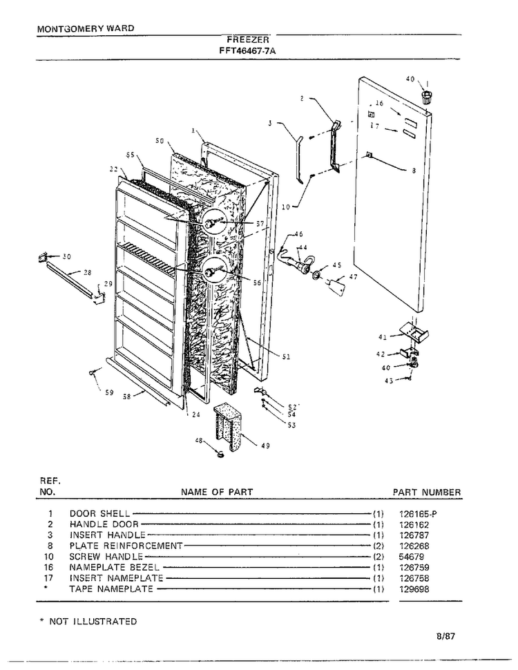 Freezer Diagram and Parts List for 46467A-7  Frigidaire Freezer