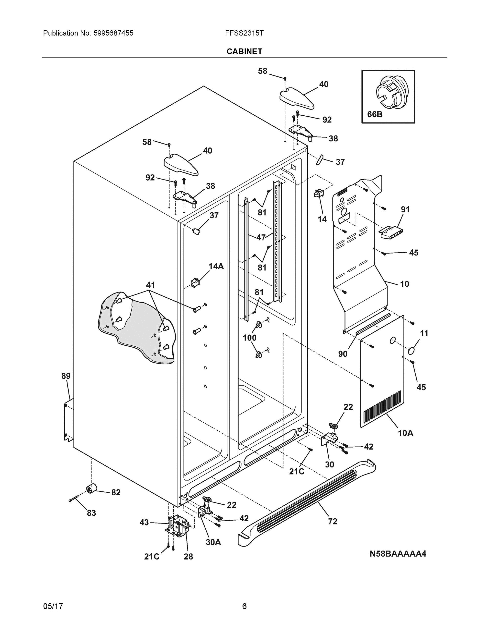 04 - CABINET Diagram and Parts List for FFSS2315TE0  Frigidaire Refrigerator