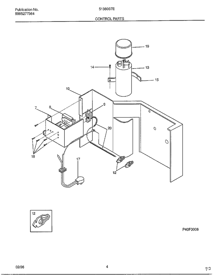 Control Parts Diagram and Parts List for 5138007E  Frigidaire Air Conditioner