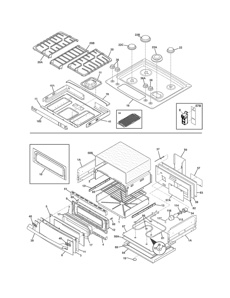 Top/drawer Diagram and Parts List for EW30DS6CGS8  Electrolux Range