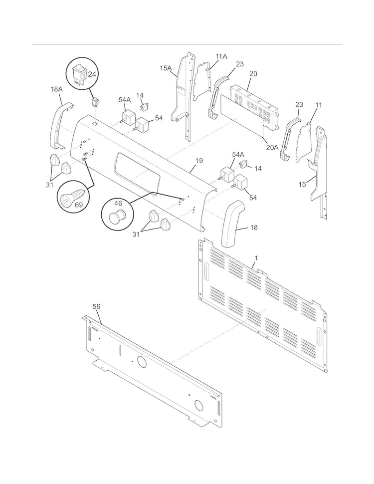Backguard Diagram and Parts List for TEF351EWK  Tappan Range