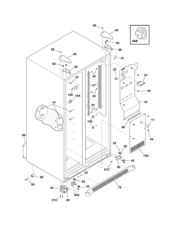 Cabinet Diagram and Parts List for WWSS2601KW8  Westinghouse Refrigerator