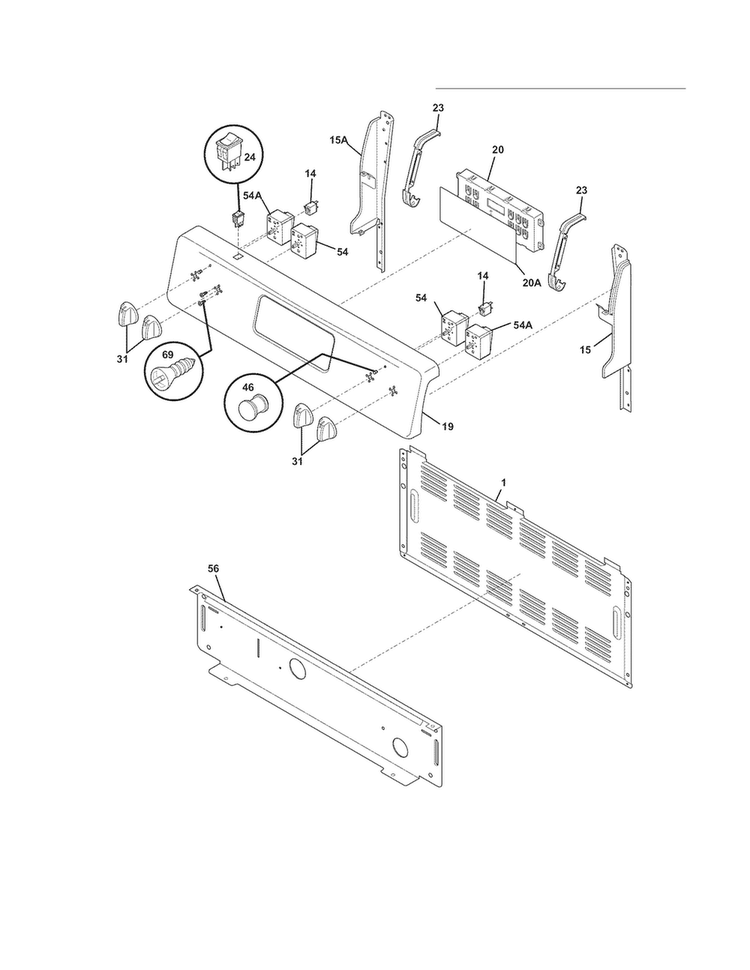 Backguard Diagram and Parts List for FFEF3017LSJ  Frigidaire Range