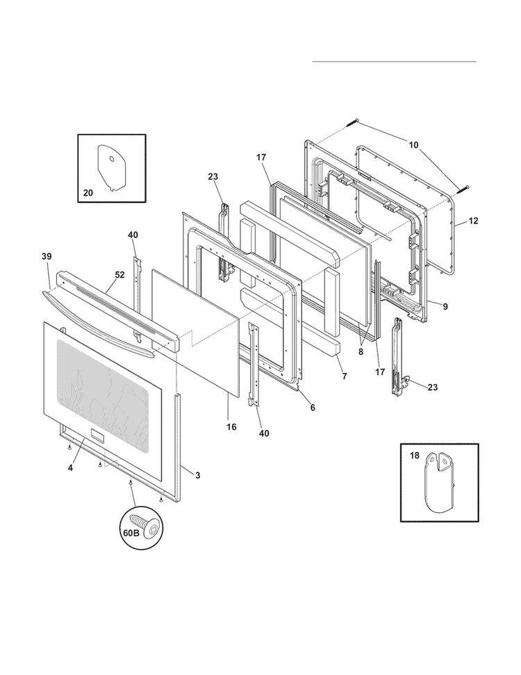 Door Diagram and Parts List for FGEF3055MBC  Frigidaire Range