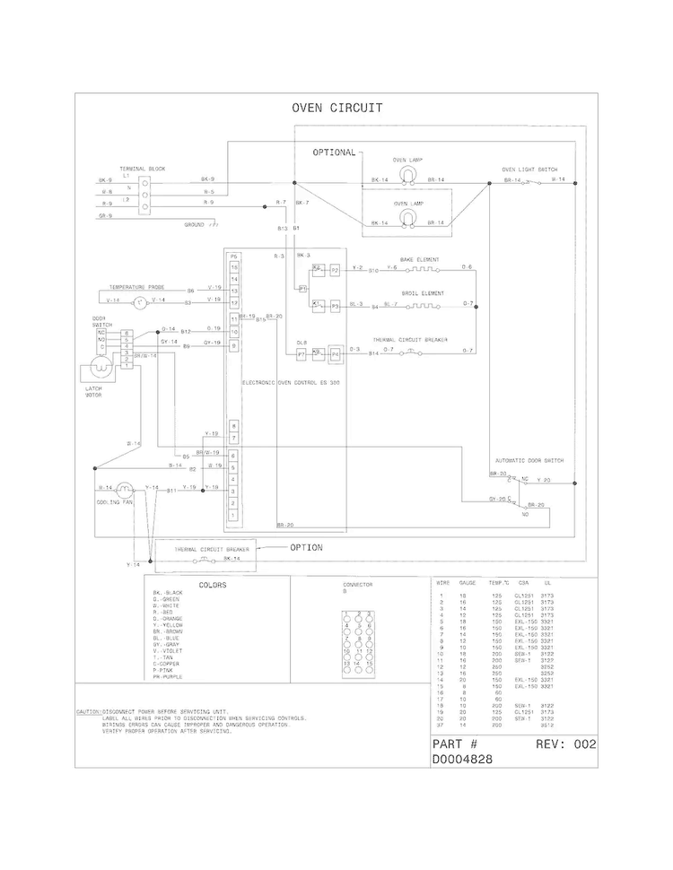 Wiring Diagram Diagram and Parts List for LFES3025PFA  Frigidaire Range