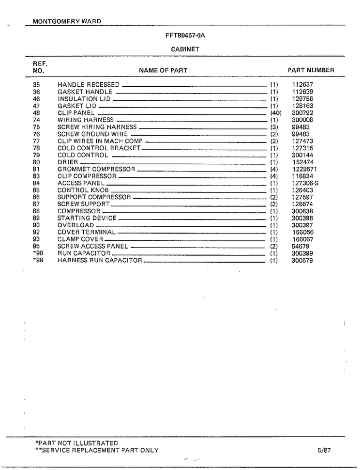 Cabinet Page 2 Diagram and Parts List for 80457A  Frigidaire Freezer