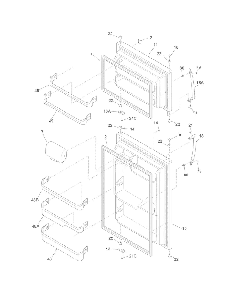 Doors Diagram and Parts List for FFHI1826PS1  Frigidaire Refrigerator