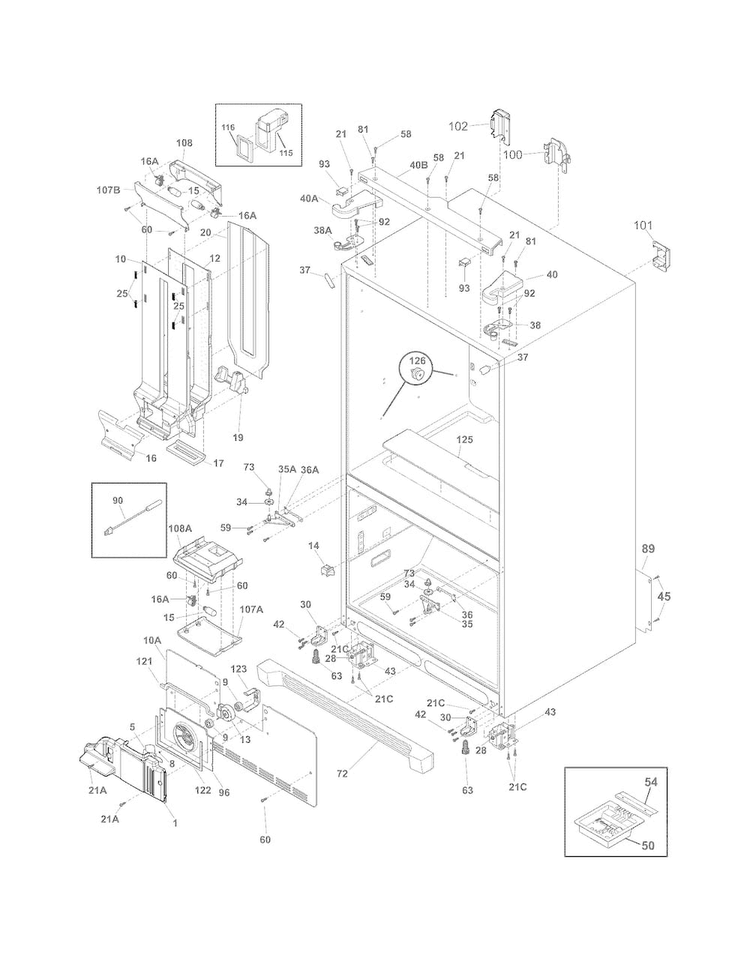 Cabinet Diagram and Parts List for FGUB2642LF8  Frigidaire Refrigerator