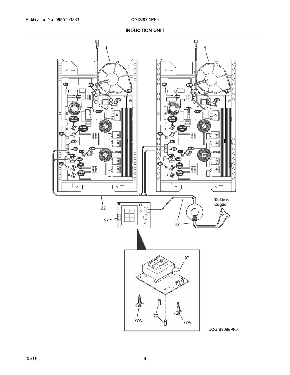 Induction Unit Diagram and Parts List for CGIS3065PFJ  Frigidaire Range