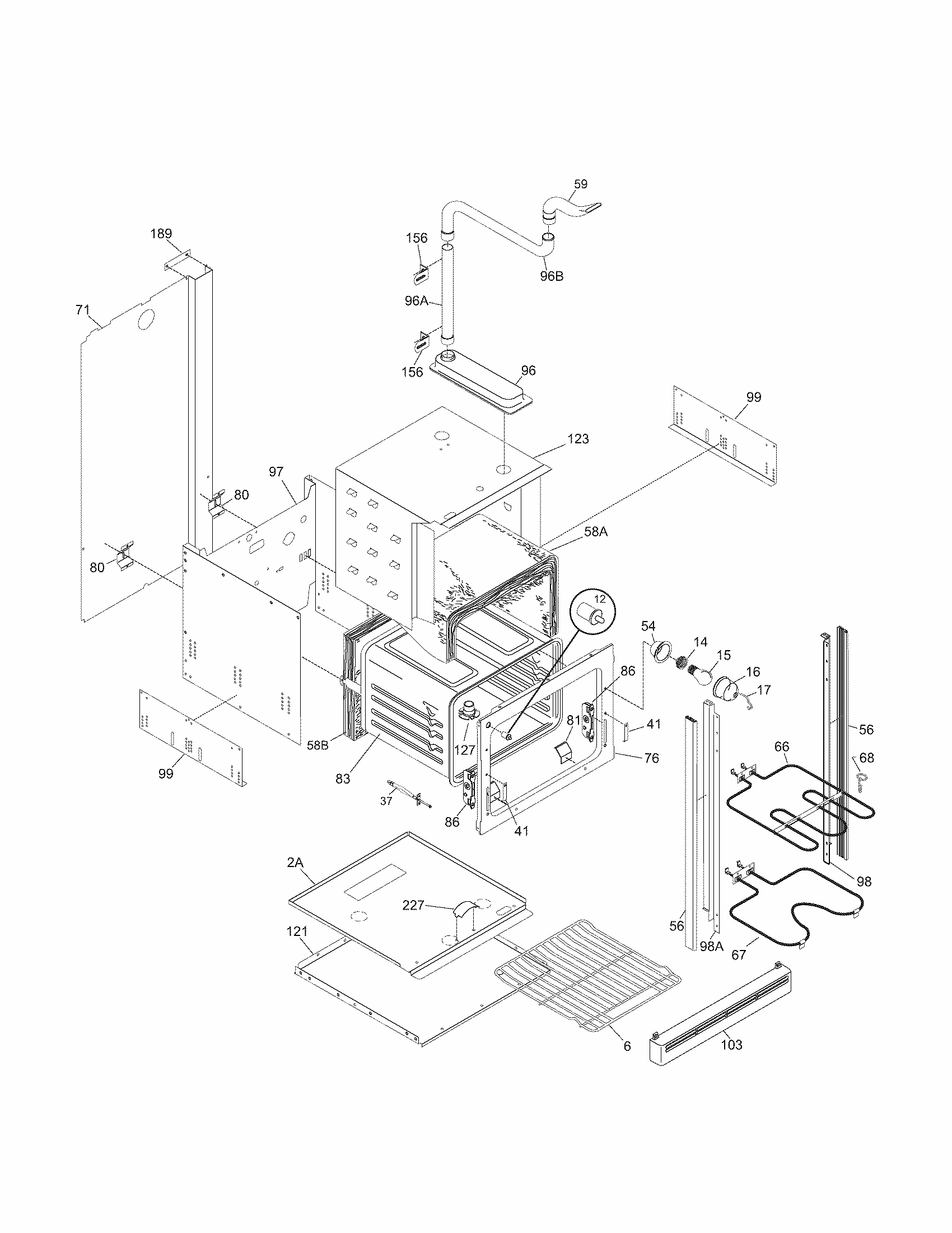Lower Oven Diagram and Parts List for 79041393401  Kenmore Wall Oven
