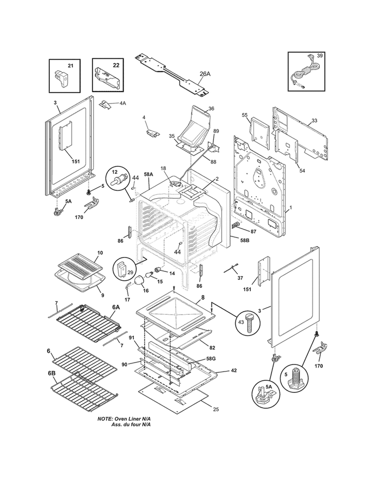 Body Diagram and Parts List for LGGF3042KWB  Frigidaire Range