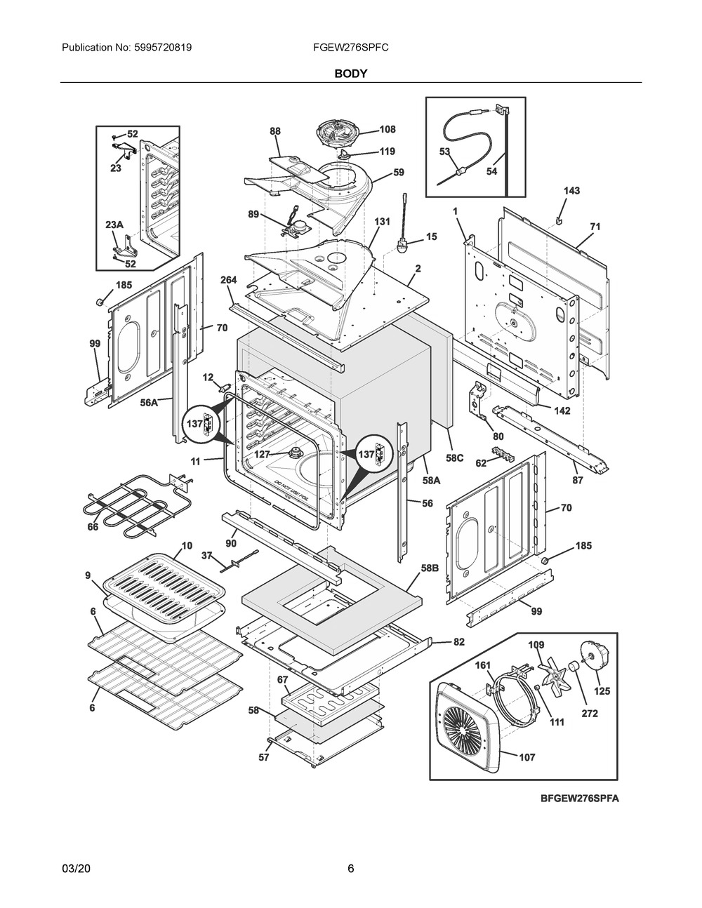 Body Diagram and Parts List for FGEW276SPFC  Frigidaire Range