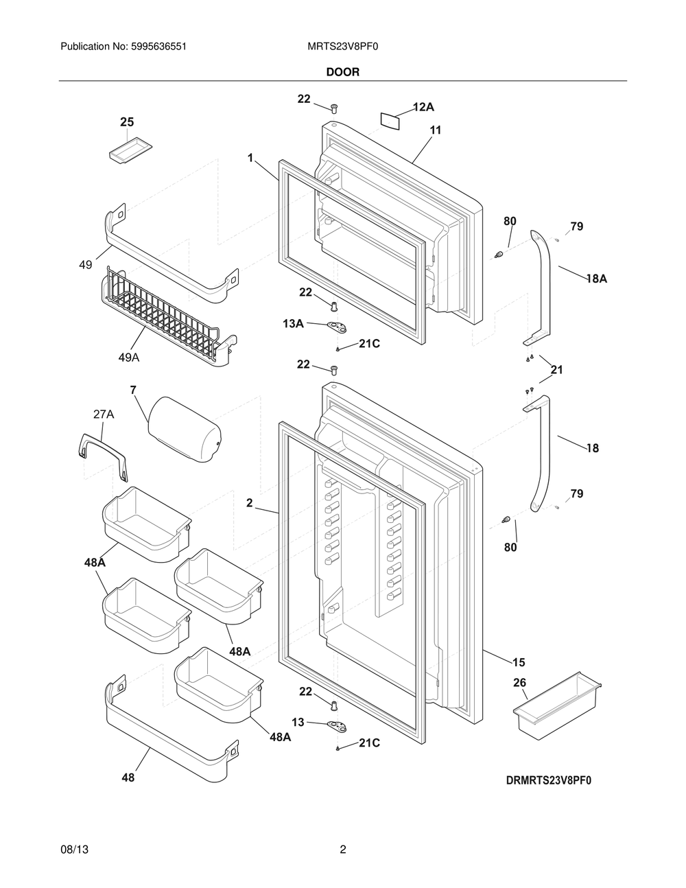 Door Diagram and Parts List for MRTS23V8PF0  Frigidaire Refrigerator