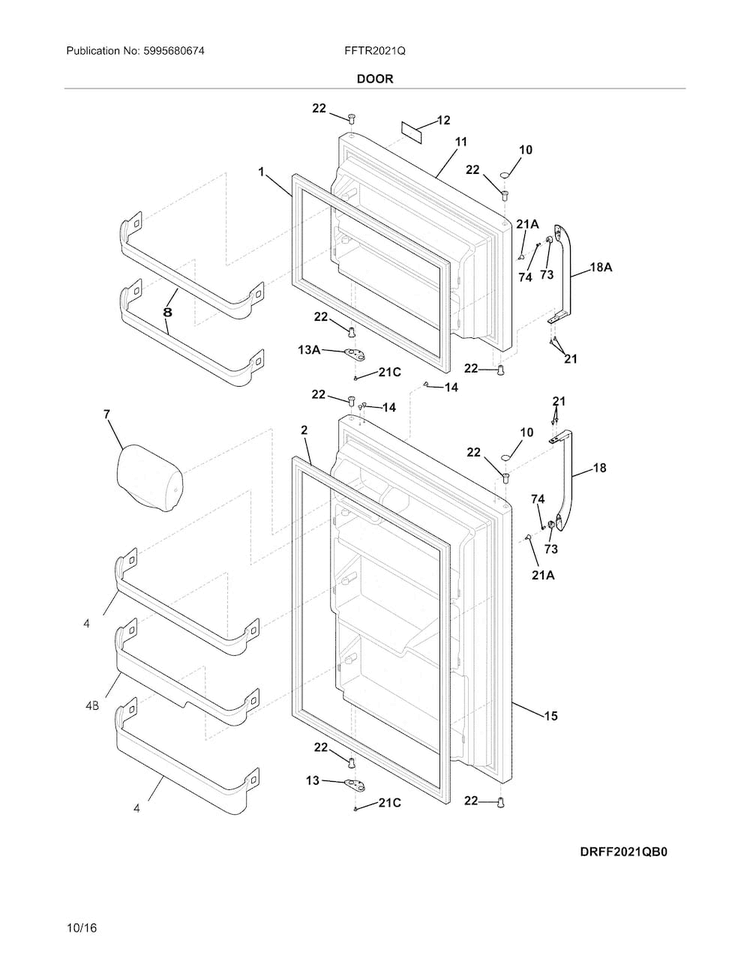 Door Diagram and Parts List for FFTR2021QB4  Frigidaire Refrigerator